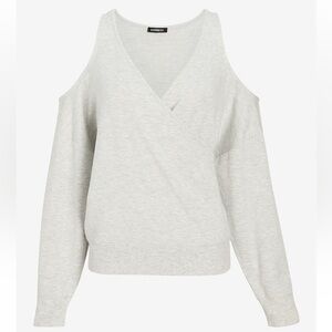 V-Neck Faux Wrap Open Shoulder Sweatshirt